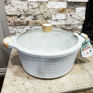 D&W Pot/Casserole 12.5" ,10 Qt With Lid Big Party Size Nonstick Cookware "White"